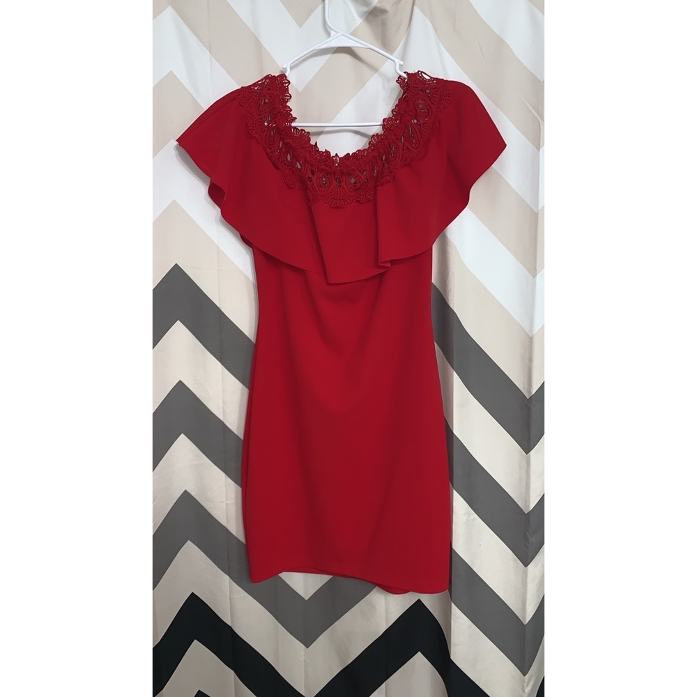 BCX red off the shoulder tight dress